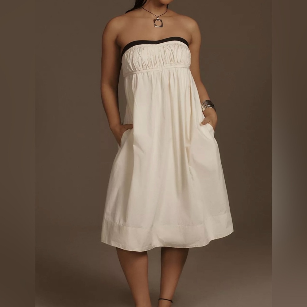 Anthrolopogie Maeve Strapless Pintuck Open-Back white Dress size small